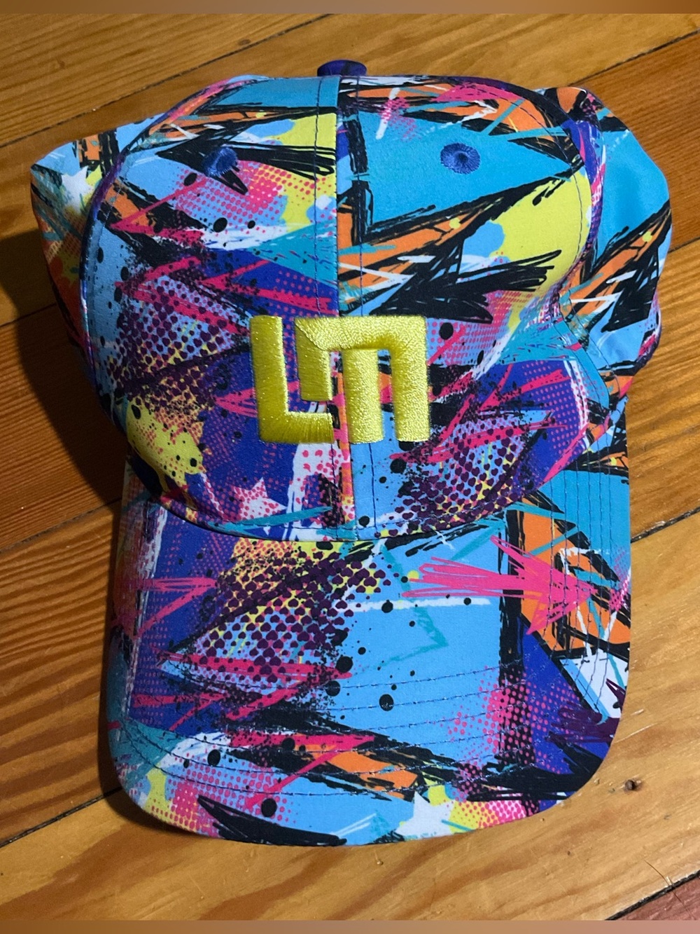 NWOT Loudmouth Golf “Tags-All-Over” pattern adjustable strapback baseball cap